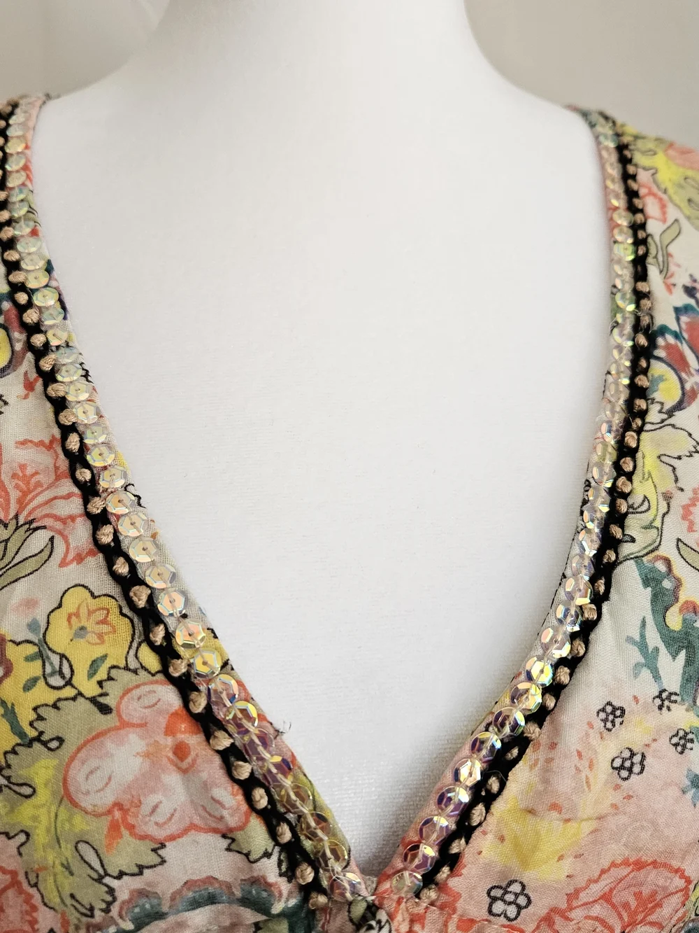 Natural Life Boho Floral Paisley Peplum Blouse S Cotton V-Neck Sequin Trim Bell - Picture 3 of 15